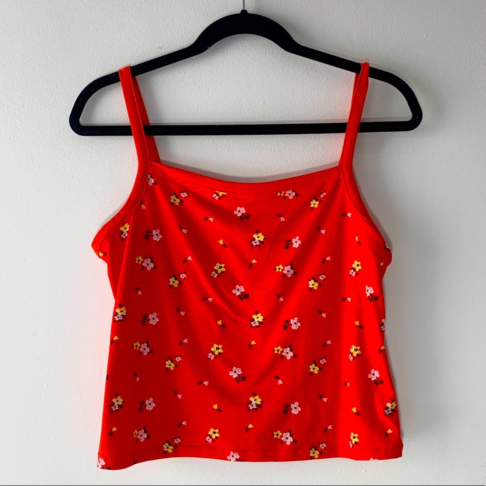 Red Floral Crop Top Tank